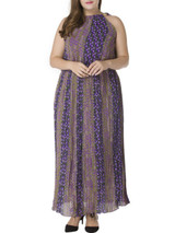 Casual Crew Neck Chiffon Plus Size Maxi Dress In Floral Vertical Striped