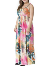 Casual Floral Pearl Printed Spaghetti Strap Racerback Plus Size Maxi Dress
