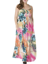 Casual Floral Pearl Printed Spaghetti Strap Racerback Plus Size Maxi Dress