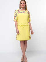 Casual Drawstring Floral Printed Round Neck Plus Size Bodycon Dress