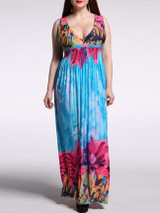 Casual Empire Deep V-Neck Plus Size Maxi Dress In Floral Printed