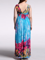 Casual Empire Deep V-Neck Plus Size Maxi Dress In Floral Printed