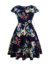 Casual Elegant Round Neck Plus Size Flared Dress In Floral Printed