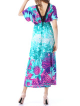 Casual Color Block Deep V-Neck Floral Plus Size Maxi Dress