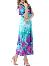 Casual Color Block Deep V-Neck Floral Plus Size Maxi Dress