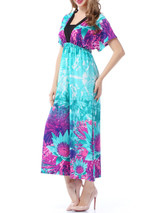 Casual Color Block Deep V-Neck Floral Plus Size Maxi Dress