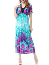Casual Color Block Deep V-Neck Floral Plus Size Maxi Dress