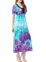 Casual Color Block Deep V-Neck Floral Plus Size Maxi Dress