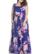 Casual Delightful Round Neck Chiffon Plus Size Maxi Dress In Floral Printed