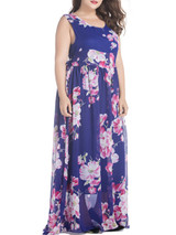 Casual Delightful Round Neck Chiffon Plus Size Maxi Dress In Floral Printed