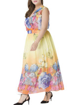 Charming Swing Deep V-Neck Floral Chiffon Plus Size Maxi Dress