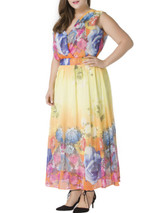 Charming Swing Deep V-Neck Floral Chiffon Plus Size Maxi Dress