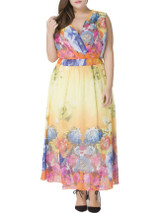 Charming Swing Deep V-Neck Floral Chiffon Plus Size Maxi Dress