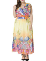 Charming Swing Deep V-Neck Floral Chiffon Plus Size Maxi Dress
