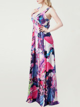 Casual Extraordinary Floral Printed Deep V-Neck Plus Size Maxi Dress