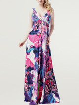 Casual Extraordinary Floral Printed Deep V-Neck Plus Size Maxi Dress