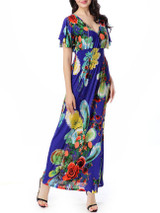 Casual Deep V-Neck Floral Printed Plus Size Maxi Dress
