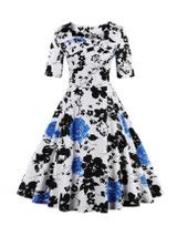 Casual Vintage Sweet Heart Floral Printed Plus Size Flared Dress