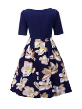 Casual Round Neck Exquisite Floral Printed Plus Size Flared Dress