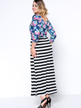 Casual Boat Neck Floral Striped Exquisite Plus Size Maxi Dress
