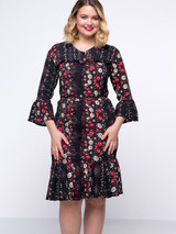 Casual V-Neck Ruffled Hem Floral Chiffon Bell Sleeve Plus Size Bodycon Dress