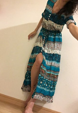 Floral Print Women Dress Short Sleeve Chiffon Long Dress Maxi Evening Party Dress