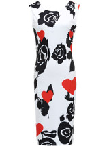 Casual Round Neck Slit Floral Heart Printed Bodycon Dress