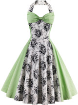 Casual Captivating Halter Bowknot Color Block Floral Skater Dress