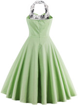 Casual Captivating Halter Bowknot Color Block Floral Skater Dress