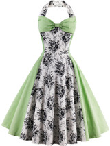Casual Captivating Halter Bowknot Color Block Floral Skater Dress