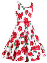Charming Boat Neck Belt Floral Printed Skater Dress