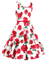 Charming Boat Neck Belt Floral Printed Skater Dress