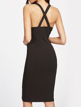 Casual Embroidery Floral Patch X-Back Spaghetti Strap Bodycon Dress