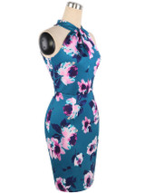Casual Feminine Band Collar Floral Printed Bodycon Dress