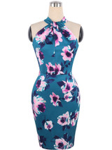 Casual Feminine Band Collar Floral Printed Bodycon Dress