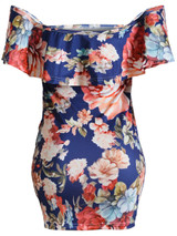 Casual Off Shoulder Flounce Floral Printed Mini Bodycon Dress