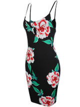 Casual Spaghetti Strap Backless Floral Printed Vintage Bodycon Dress