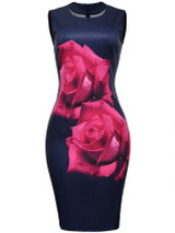 Casual Elegant Round Neck Big Floral Printed Bodycon Dress
