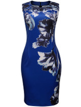 Celebrity Floral Printed Round Neck Slit Bodycon Dress