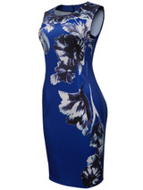 Celebrity Floral Printed Round Neck Slit Bodycon Dress