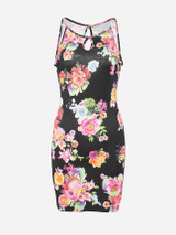Casual Spaghetti Strap Dacron Floral Printed Bodycon-dress
