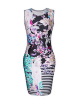 Casual Sleeveless Floral Striped Printed Mini Bodycon Dress