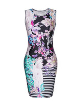 Casual Sleeveless Floral Striped Printed Mini Bodycon Dress