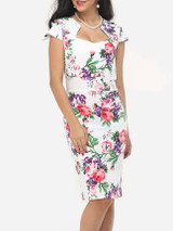Casual Floral Printed Delightful Sweet Heart Bodycon-dress