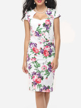Casual Floral Printed Delightful Sweet Heart Bodycon-dress