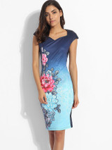Casual Sweet Heart Floral Gradient Printed Bodycon Dress