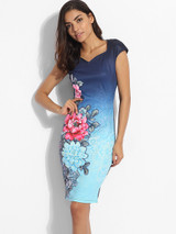 Casual Sweet Heart Floral Gradient Printed Bodycon Dress