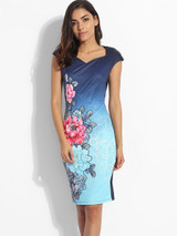 Casual Sweet Heart Floral Gradient Printed Bodycon Dress