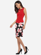 Casual Asymmetric Neckline Cotton Color Block Floral Patchwork Printed Bodycon-dress