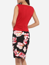 Casual Asymmetric Neckline Cotton Color Block Floral Patchwork Printed Bodycon-dress